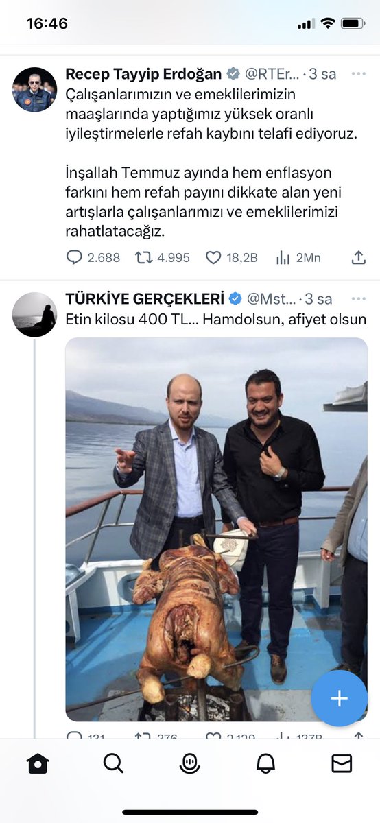 Kubrapinaar's tweet photo. Üstte ki babası enflasyonu kabullenerek yılda 2 kere maaşlara zam yapacağını nimet olarak sunuyor. Altta ki oğlu tüm vizyonsuzluğu ile bizim vergilerimizle yatta kuzu çeviriyor. 

Yiyin efendiler yiyin! https://t.co/P5nxW4vMvk