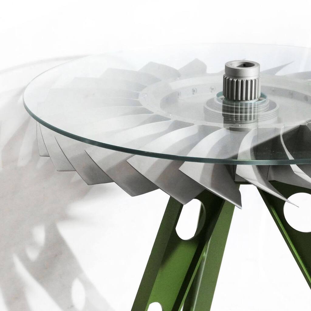 flugzeugmoebel1's tweet photo. Look who's back! 😍 Our famous MiG-21 compressor side table is now available again! #mig21 #mikojan #gurewitsch #soviet #fighterjet #flugzeug #flugzeugmöbel #aviationart #airplanefurniture #upcycling https://t.co/uJb1lAYCV4