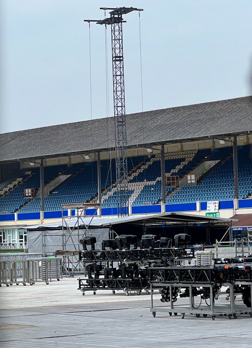 PlaylistGuy's tweet photo. The RDS Dublin stage is getting primed to give an almighty “céad míle fáilte” to Bruce Springsteen and The E Street Band tomorrow. It promises to be epic 👏

#springsteendublin #springsteentour2023 https://t.co/pOK3HnHgvC