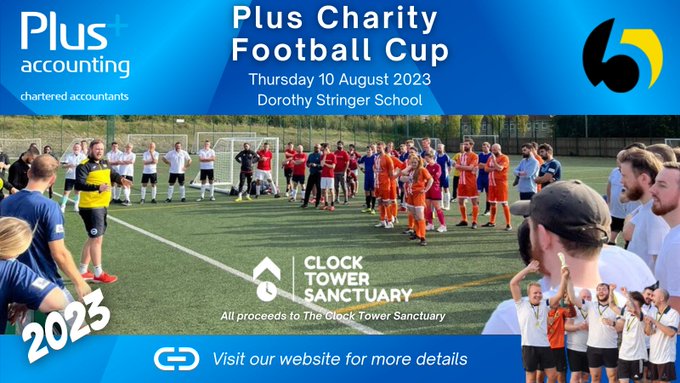 PlusAccounting's tweet photo. We are excited to confirm that the Plus Charity Football Cup will be returning in 2023!   

This 5-a-side football tournament will be held at Dorothy Stringer School on Thursday 10 August.   

Request an information pack here > https://t.co/UyyfrOoAis 

#Brighton 
#PlusCharityFootballCup