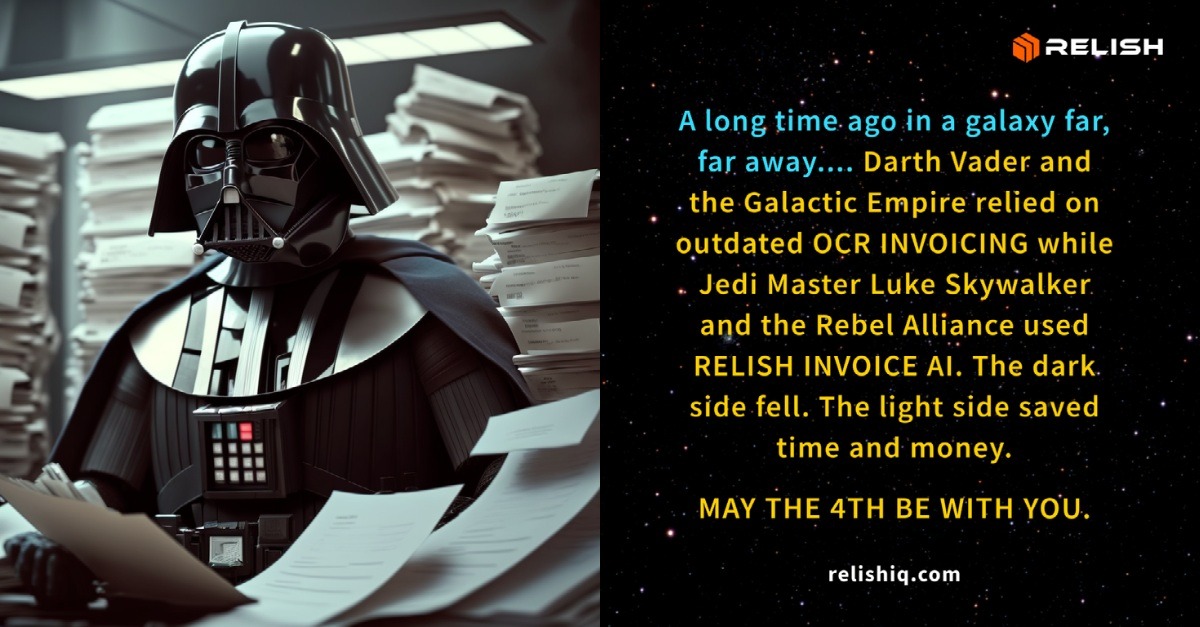 emweitz's tweet photo. Darth Vader and the Galactic Empire relied on outdated OCR invoicing, while Jedi Master Luke Skywalker and the Rebel Alliance used @relishiq Invoice AI. The dark side fell. The light side saved time and money.

May the 4th be with you. 😂

#MayTheFourthBeWithYou #StarWarsDay https://t.co/kgaCrx6nCq