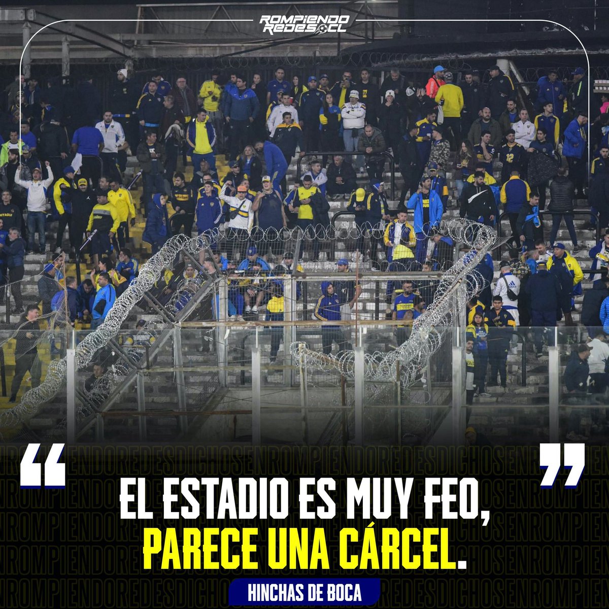 rompiendoredess's tweet photo. Hinchas de Boca Junior criticaron la visual qué hay en el sector  visita del estadio monumental. Colo-Colo hace años no arreglar ni remodela ese sector que cada vez tiene más rejas y alambres para “resguardar la seguridad”.

Opiniones..✍🏻 #RR https://t.co/zEQD3bbFfd