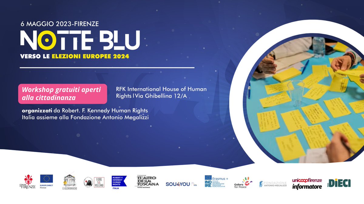 portalegio's tweet photo. 👉@RFKItalia e @fondmegalizzi organizzano tre #workshop gratuiti aperti a tutti nell'ambito delle iniziative della #NotteBlu di @EuropeDirectFI.

Info:  https://t.co/YtrJRGSZ89
@comunefi @Festivaldeuropa https://t.co/4PBgzc3lun