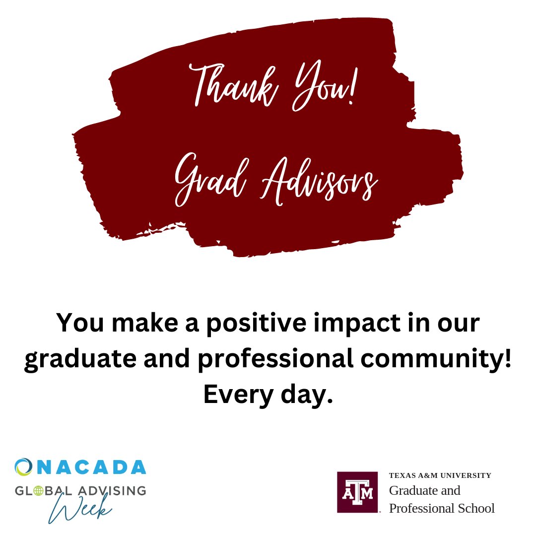 TAMUGradSchool's tweet photo. We appreciate our Grad Advisors!
#NACADA #GlobalAdvisingWeek https://t.co/zx6G5DWa23