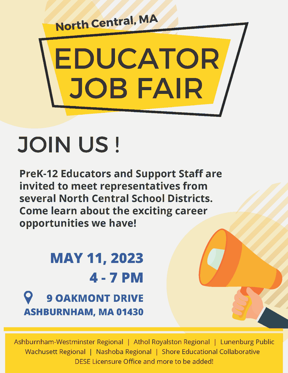 PreK-12 Educators and Support Staff are invited to meet representatives from
several North Central School Districts. Come learn about the exciting career
opportunities we have! edl.io/n1753141