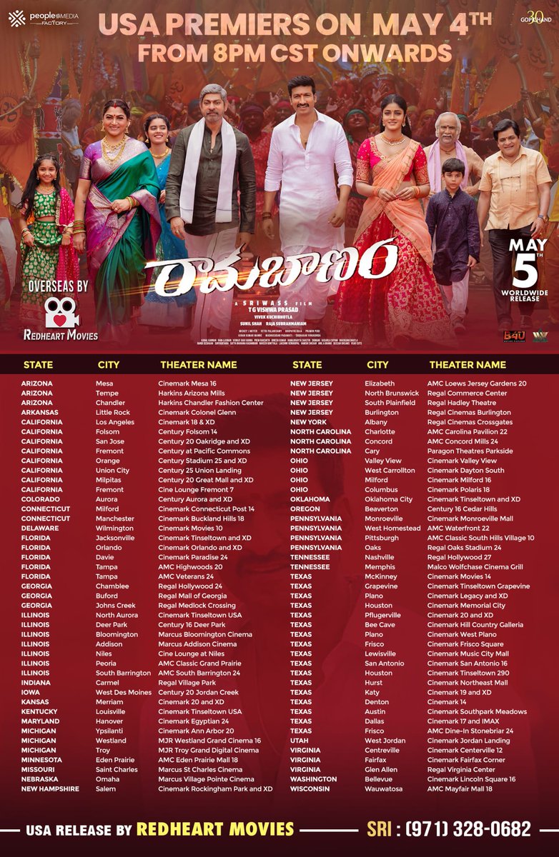#RamaBanam USA Premiers from 8PM CST today . All set for a complete family entertainer for the season.

<a href="/DirectorSriwass/">Sriwass Oleti</a> <a href="/khushsundar/">KhushbuSundar</a> <a href="/DimpleHayathi/">Dimple Hayathi</a>
<a href="/MickeyJMeyer/">Mickey J Meyer</a> <a href="/peoplemediafcy/">People Media Factory</a>
<a href="/vishwaprasadtg/">Vishwa Prasad</a> 
<a href="/vivekkuchibotla/">Vivek Kuchibhotla</a>
<a href="/RedHeartMovies/">REDHEART MOVIES❤️</a>