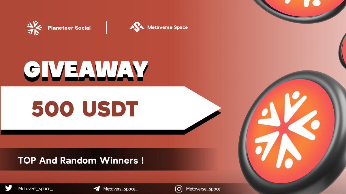 Total Giveaway Pool 500 USDT  🎉🎉

🏅Top 1-10 &amp; 100 Random Winner🏆

To Enter ⤵️
✅ Follow <a href="/planeteertoken/">Planeteer</a>
✅ Like RT/Tag 2 Frnds
✅ Complete all task  👉 gleam.io/tnhTX/planetee…

7 days⏳
#bigairdrop #Giveway  #Tokengiveaway  #airdrop #airdroptoken #airdrops  #Random
