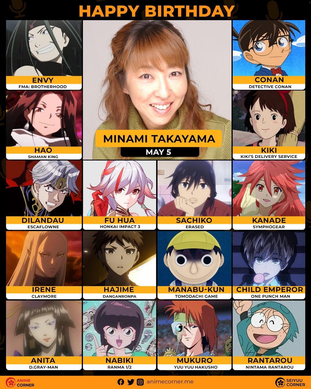 Happy 59th birthday to the veteran voice actress Minami Takayama!     