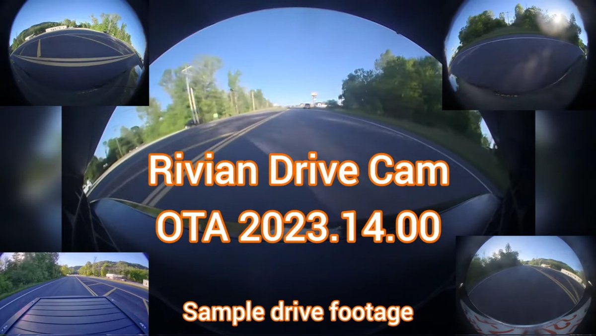 riviancam's tweet image. Sample video from the new @Rivian Drive Cam feature just released in OTA 2023.14.00! Preview the stream from all 5 cameras in the video! Watch on YT: youtu.be/QzXXRMGyng8
#rivian #drivecam #gearguard #dashcam #riviancam