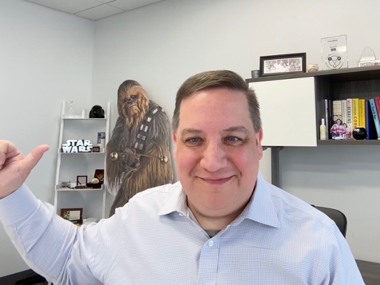 stu_hanson's tweet photo. Star Wars... What's not to love? On 'May the 4th be with you' day, I want to introduce an honorary member of our @AvaneerHealth team, who attends many of my virtual meetings, and lightens the mood in the office.  I also like to say he has my back all day long!  :-) https://t.co/wO9M3ZS2KR