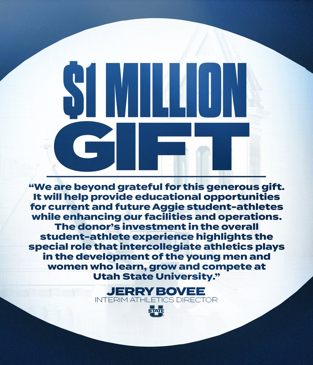 Utah State Athletics Announces $1 Million Gift!

"This gift is a reflection of our faith in the USU Athletics community and its unwavering commitment to nurturing well-rounded individuals who excel both academically and athletically."

➡️ bit.ly/44sh8E4

#AggiesAllTheWay