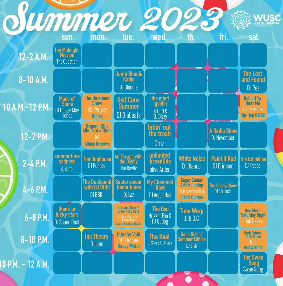 WUSCFM's tweet photo. Excited about the summer but sad to see your favorite DJ’s going home for the summer? Fear not! Our 2023 WUSC Summer Schedule is HERE!! Starting today, we’ve got a full slate of shows to keep the jams flowing and the vibes going all summer long!!☀️ https://t.co/9WYsqedfAy