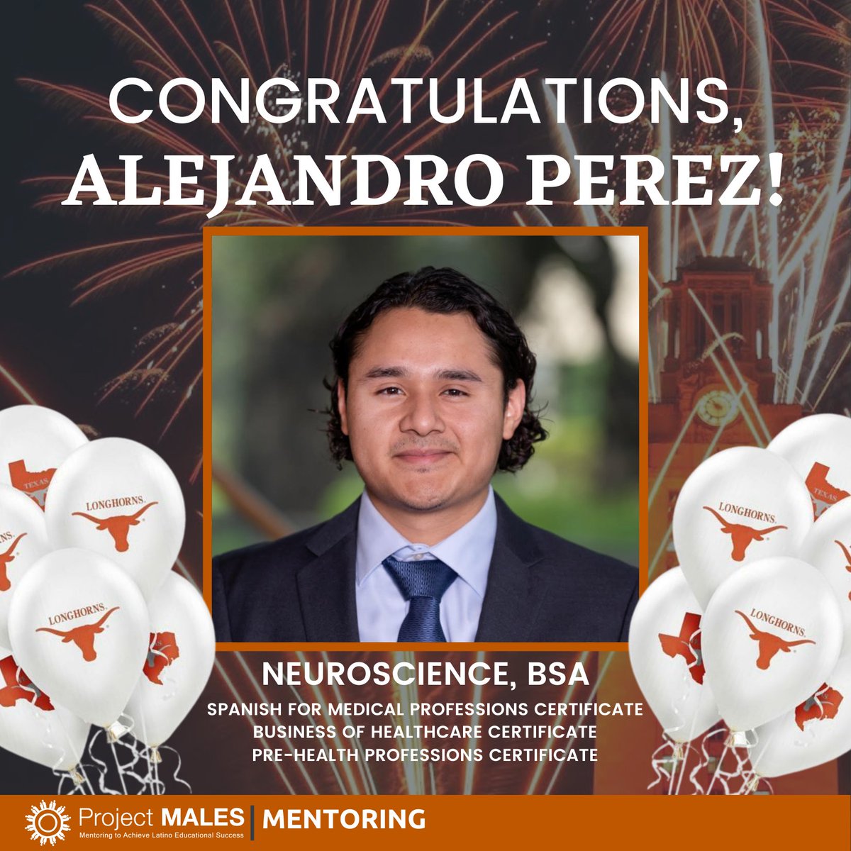 ProjectMALES's tweet image. Project MALES would like to congratulate Alejandro Perez on graduating with a B.S.A. in Neuroscience.
 
We thank you Alejandro for all of your contributions to the Project MALES mentoring team and we wish you the best in your future endeavors.