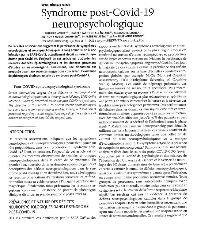 #PNR78 article de synthèse par Julie Péron et <a href="/V27Phil/">Philippe Voruz</a> sur le syndrome neuropsychologique post #Covid19 dans <a href="/revmedsuisse/">Revue Médicale Suisse</a>
