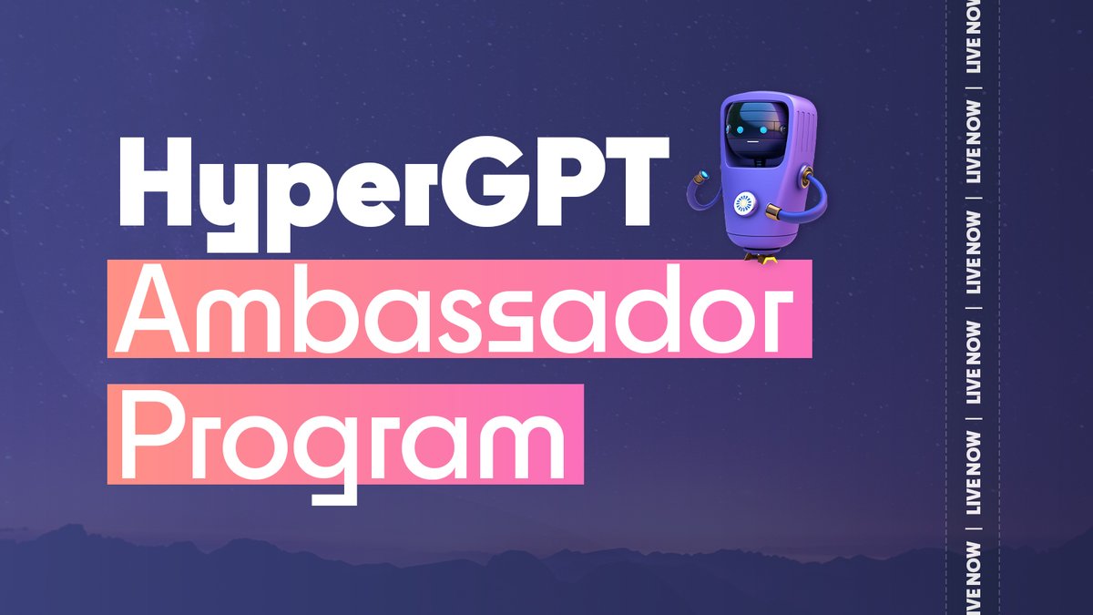 hypergpt's tweet photo. Hey #Hypers! 🤖 We're thrilled to announce the launch of our highly-anticipated Ambassador Program! 🎉

Are you ready to join our team and receive amazing benefits? 🤑

Click on the link below to learn more and apply now! 👉 https://t.co/N6XWdcJyO6 https://t.co/5nqr0jHAqb