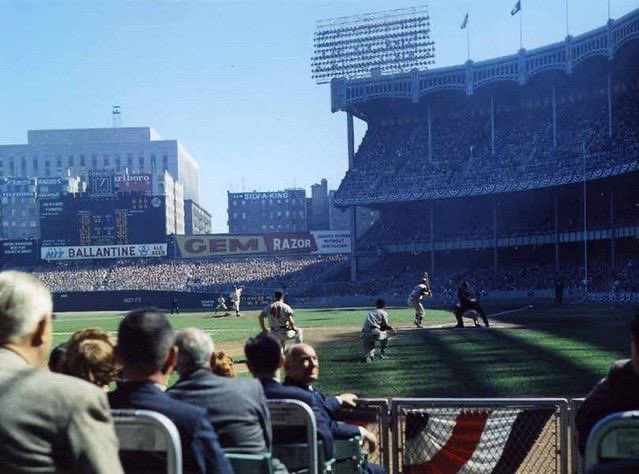Game action shot at Yankee Stadium, 1950s.
