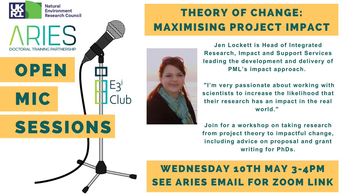 E3i (@e3icommittee) on Twitter photo Who’s ready for the next @ARIES_DTP E3i Open Mic Session? This time we’re talking impactful research 🎤
Jen Lockett from <a href="/PlymouthMarine/">Plymouth Marine Lab</a> will be showing us a few handy tips and tricks to bring about meaningful change from our PhD research.
Join via Zoom on 10th May at 3pm Who’s ready for the next @ARIES_DTP E3i Open Mic Session? This time we’re talking impactful research 🎤
Jen Lockett from <a href="/PlymouthMarine/">Plymouth Marine Lab</a> will be showing us a few handy tips and tricks to bring about meaningful change from our PhD research.
Join via Zoom on 10th May at 3pm