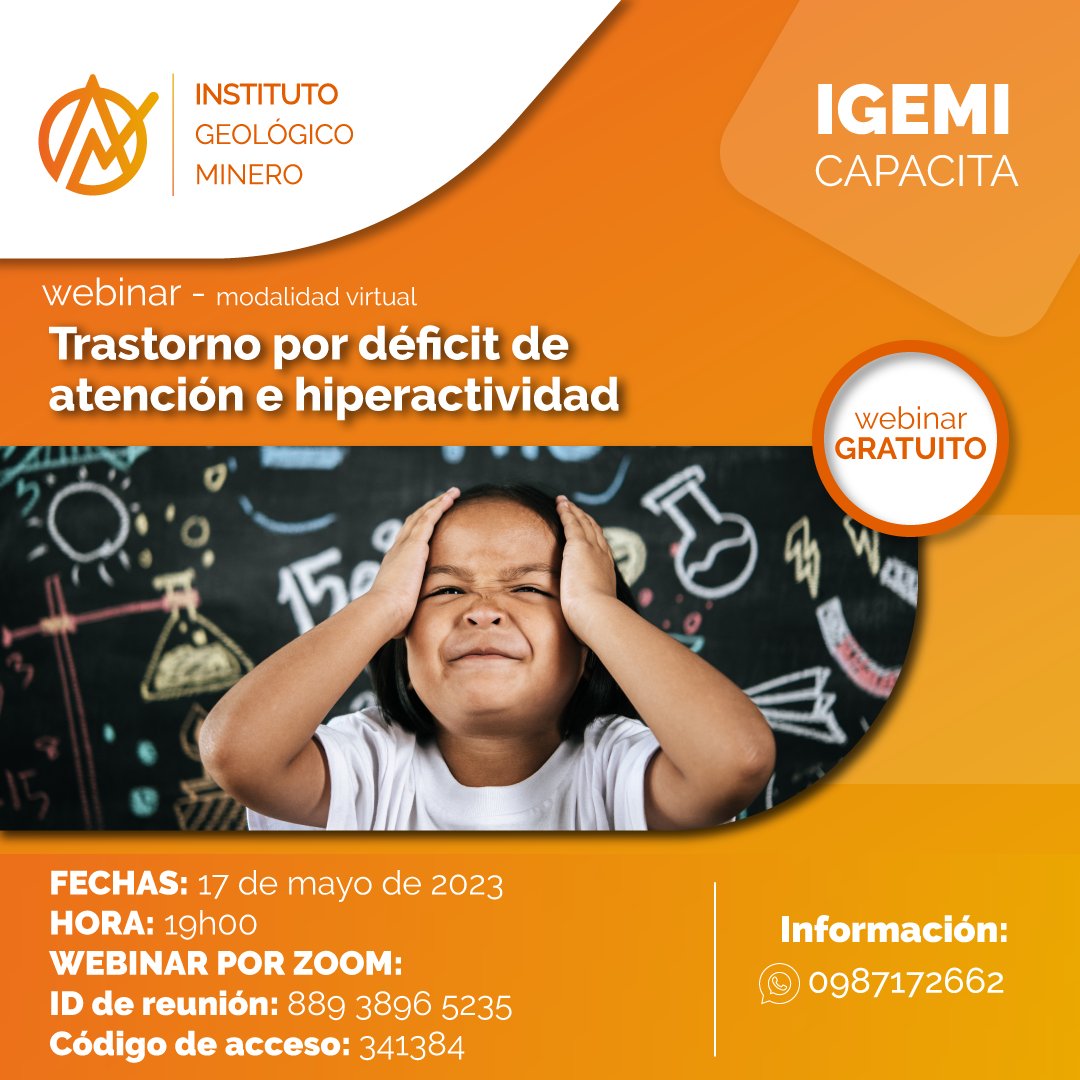 GeologicoMinero's tweet photo. No te puedes perder nuestro Webinar 𝗚𝗥𝗔𝗧𝗨𝗜𝗧𝗢 𝗧𝗿𝗮𝘀𝘁𝗼𝗿𝗻𝗼 𝗽𝗼𝗿 𝗗𝗲́𝗳𝗶𝗰𝗶𝘁 𝗱𝗲 𝗔𝘁𝗲𝗻𝗰𝗶𝗼́𝗻 𝗲 𝗛𝗶𝗽𝗲𝗿𝗮𝗰𝘁𝗶𝘃𝗶𝗱𝗮𝗱 - 𝗧𝗗𝗔𝗛
𝗥𝗲𝘂𝗻𝗶𝗼́𝗻 𝗽𝗼𝗿 𝗭𝗼𝗼𝗺
ID de reunión: 889 3896 5235
Código de acceso: 341384
¡TE ESPERAMOS!
#IGEMI https://t.co/WFgEDBp3Hz
