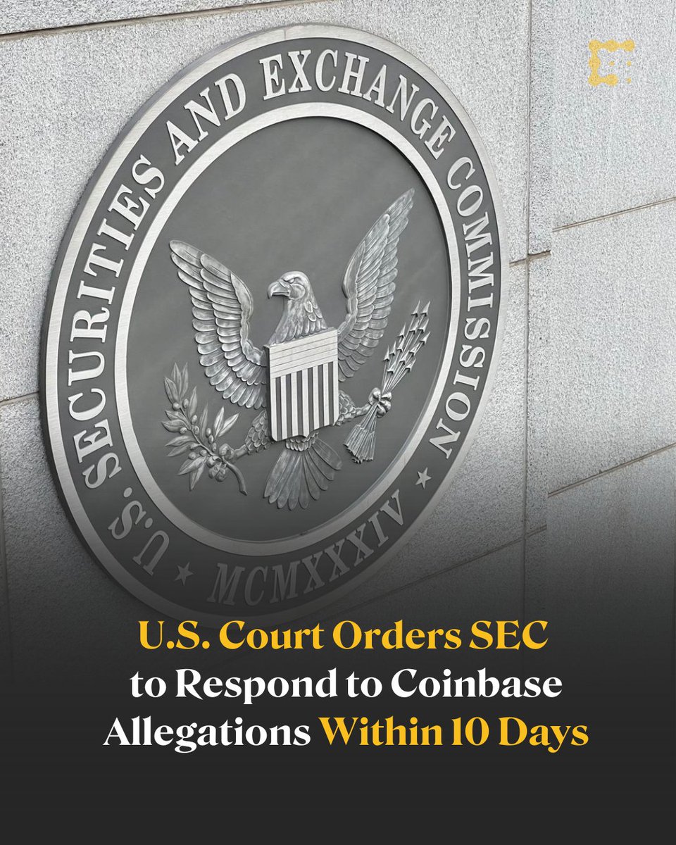 CoinDesk's tweet photo. The U.S. @SECGov has been ordered by a court to respond to @coinbase's complaint over how it applies securities laws to digital assets.

The deadline refers to the SEC's requirement to provide legal basis for why it has not responded to the petition.
https://t.co/bii0yu9zJq https://t.co/SGKc9ju6ET