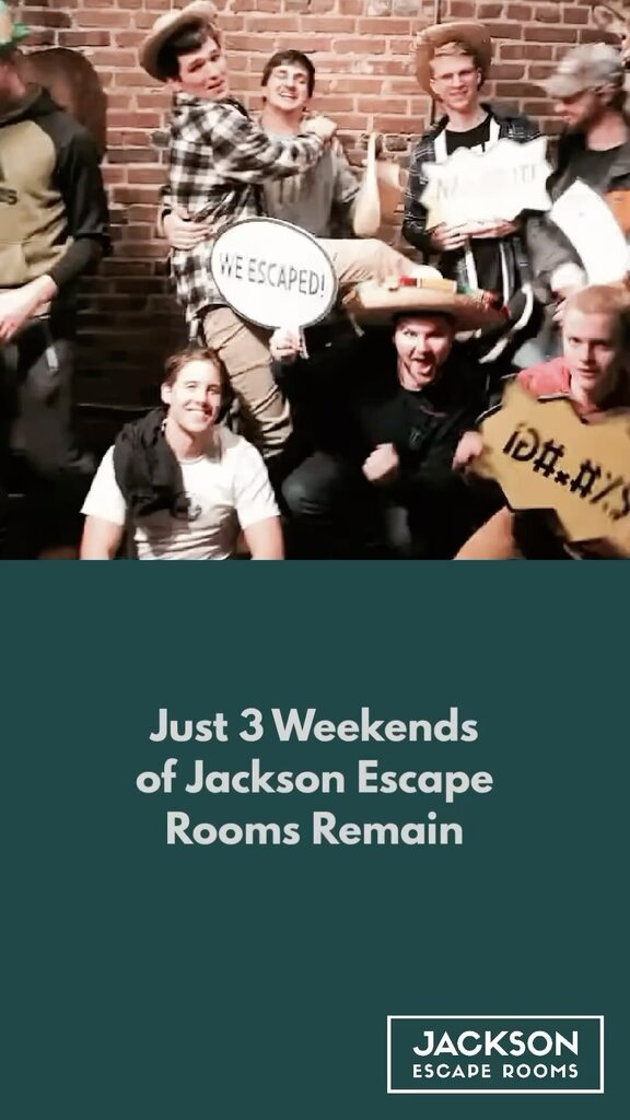 jacksonescape's tweet photo. As you likely know already, May 21st is Jackson Escape Rooms’s final day in business. We are sad to go but happy to have three more weekends to enjoy the magic of a good escape with you. Book those final escapes at https://t.co/bfA4YTYBDt and we will see you soon! #buyatshirt https://t.co/UY1e1TyWAv