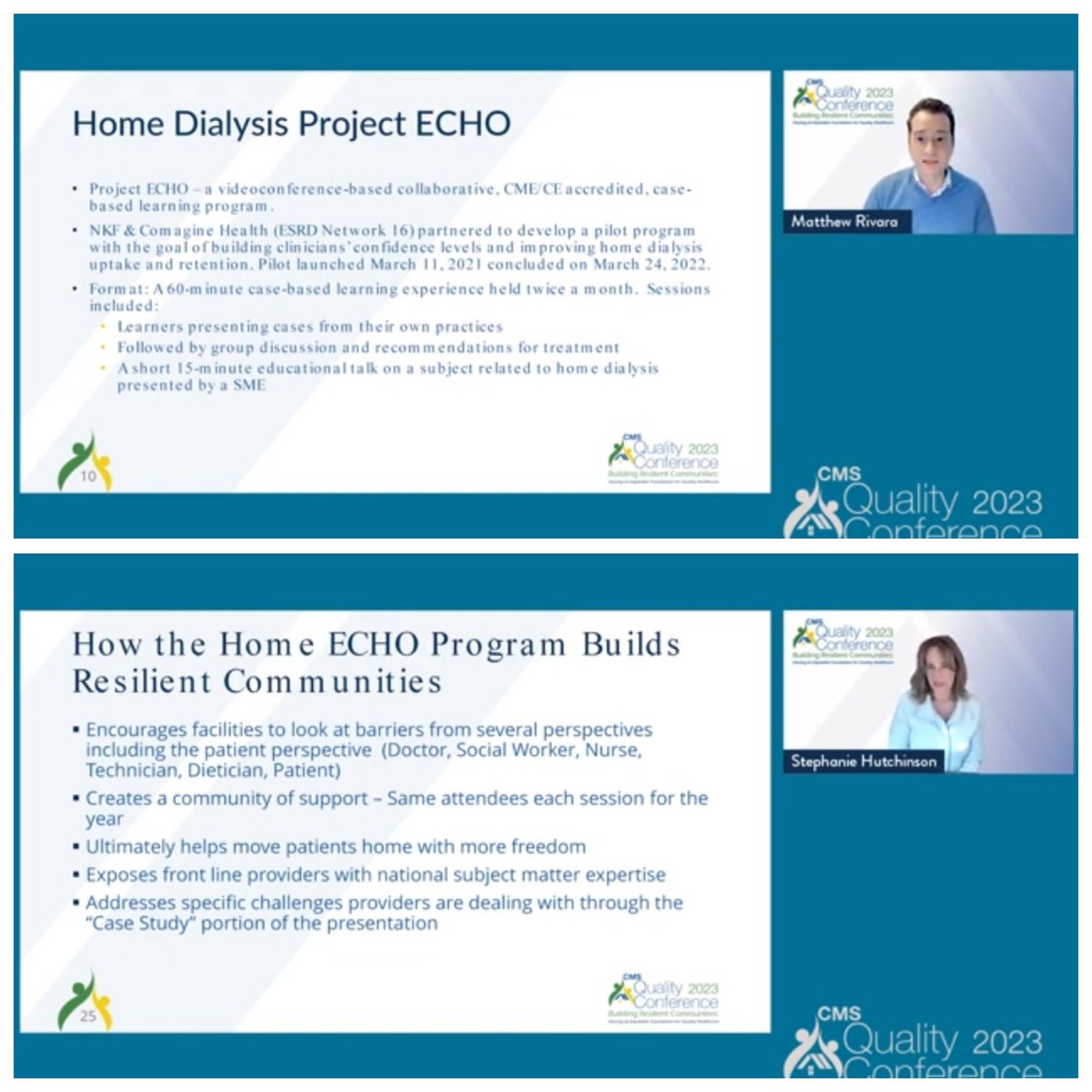ncsmith131's tweet photo. Awesome work shared by Stephanie Hutchinson, Executive Director of ESRD Network 16 @Comagine_ESRD &amp; Matt Rivara, MD @UWNephrology at #QualCon23 - "Home Dialysis ECHO: Leveraging National Experts to Address Facility Barriers." Home Dialysis supports our patients &amp; community. https://t.co/CUejgqbHAQ
