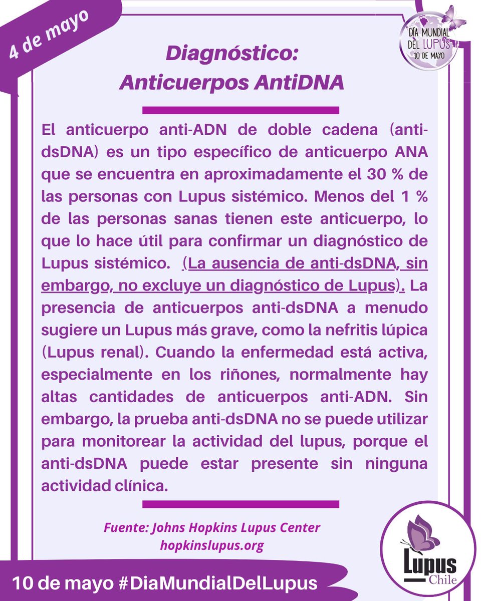 Lupus_Chile's tweet photo. Los Anticuerpos AntiDNA o AntiADN, que son un tipo específico de ANA, y son más específicos para la detección del Lupus.

La ausencia de anticuerpos AntiDNA no excluye el diagnóstico del Lupus.

¿Y tú, has pasado por esta prueba? ¿Has dado positivo o negativo a los AntiDNA?

RT https://t.co/4th3ZzKFOK