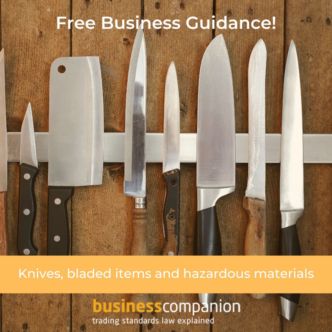 All businesses that sell goods and services to the public have a duty to ensure they are not putting their customers and others at risk.

#businesscompanion #businessguidance #knives #blades #hazardousmaterials #freeguide #indepthguide #law #legal 

businesscompanion.info/focus/knives-b…