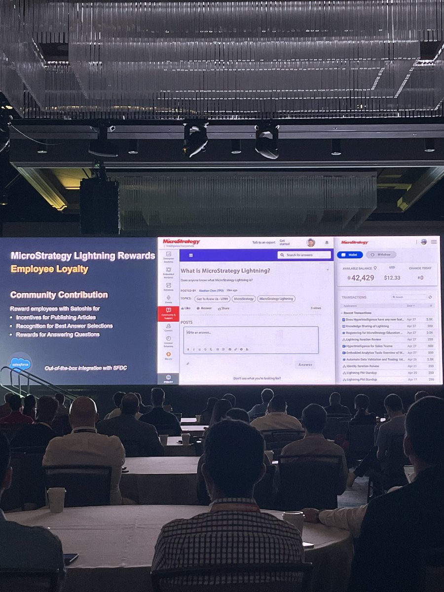 samcallah's tweet image. Microstrategy integrating Lightning Rewards internally with Salesforce, Zoom, Adobe, and MoveSpring to incentivize employees to educate themselves, share their knowledge, hit their fitness goals, and more.