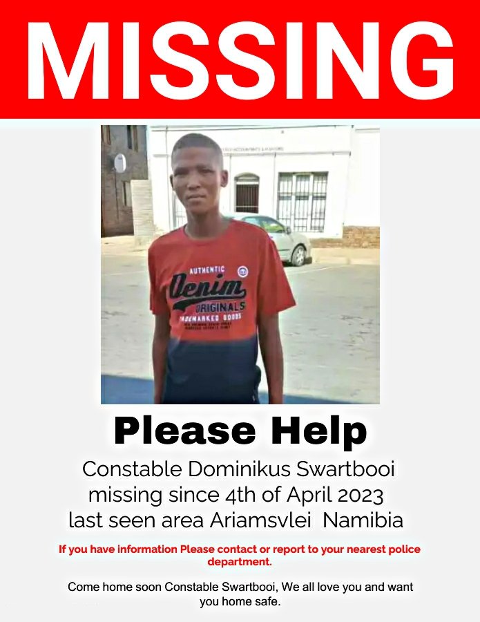 UnitMissing's tweet photo. #MISSINGPERSONALERT: Dominikus Swartbooi known as "Sputla is missing  ever since 4 April 2023.

He was last  seen around 2am on the  4th of April at colleauge barax window in  Ariamsvlei , Namibia wearing black and yellow tracksuit. https://t.co/EPdR27s7HV