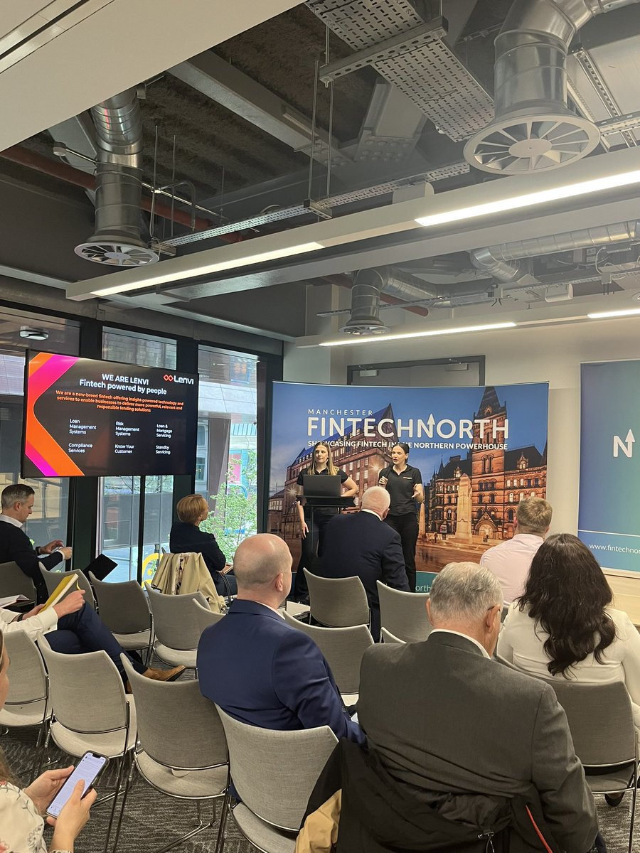 1️⃣; Zoe Heron &amp; Emily Turner from <a href="/Lenvi_Tech/">Lenvi</a>! 

Lenvi’s highly configurable and cloud native platform has open &amp; customisable UIs, API and workflow alongside significant functional enhancements including open banking, consumer duty ready compliance support and more. 

#FTNOBS