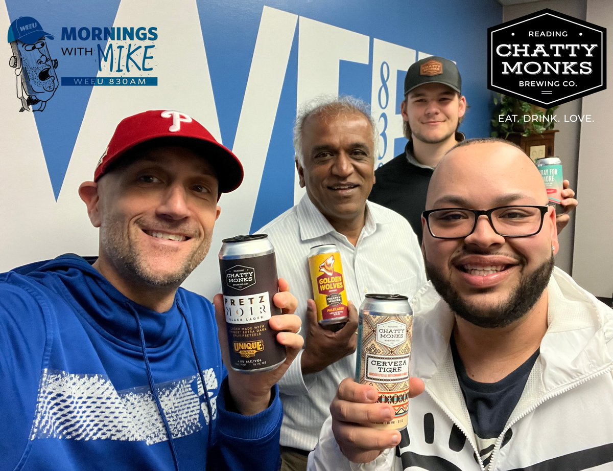 MikeKellerRadio's tweet photo. A big thanks to Raj &amp; Ryan from @ChattyMonks Brewing for stopping by during today’s @MwMWEEU Morning Pint!
Visit https://t.co/Dt9R2bJFKv for more info on all three of their locations. #beer
#cheers🍻 https://t.co/ZkQup8ePdd