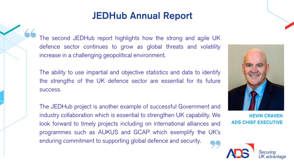ADSgroupUK's tweet photo. 📢Announcing the latest from the JEDHub, recognising the defence industry as a key contributor to the UK economy, boasting: 

🔹High-wage jobs 
🔹High export orders 
🔹Agile businesses and SMEs

We are proud to collaborate with @UKDSC, @DefenceHQ, &amp; DGP companies on this report. https://t.co/tqY10Pu1tw