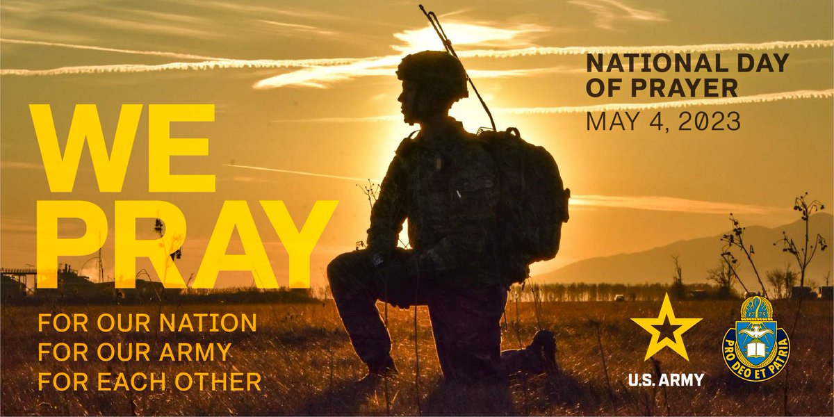 ArmyChaplains's tweet photo. Prayer is foundational to many faiths, bringing encouragement, hope, and peace. On this National Day of Prayer, let us pray for our Nation, our Army, and for our Army Chaplain Corps, as we build Army spiritual readiness.
#NationalDayofPrayer | #Pray4Unity | #ArmyChaplainCorps https://t.co/7Od5jYQUas