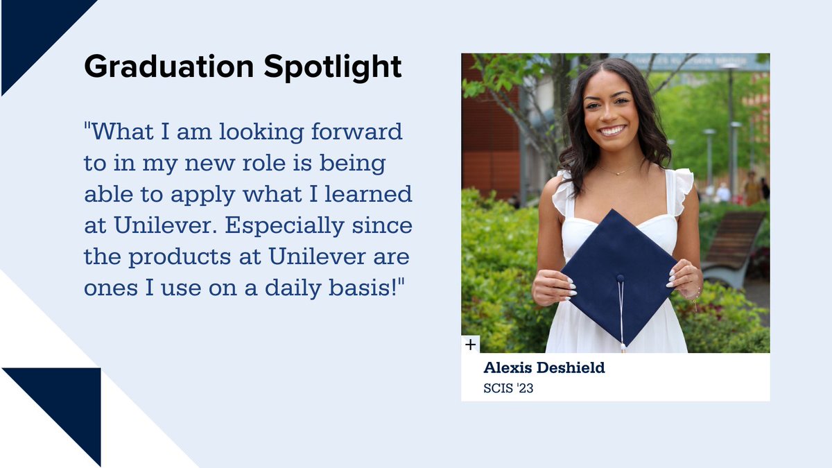 PSUSupplyChain's tweet photo. Our last #graduationspotlight is Alexis Deshield! After a successful internship last August, Alexis accepted a full-time role with Unilever and will move to Hoboken, NJ, after graduation. Congratulations Alexis, you have a bright future ahead! π https://t.co/l45ar8ULCL
