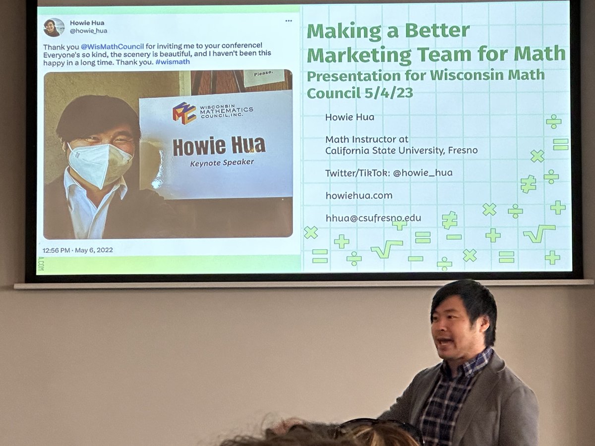 Waking up with a wonderful engaging talk with <a href="/howie_hua/">Howie Hua</a> ! Thank You for excitedly sharing ideas to build up 💛 for mathematics! #wismath23