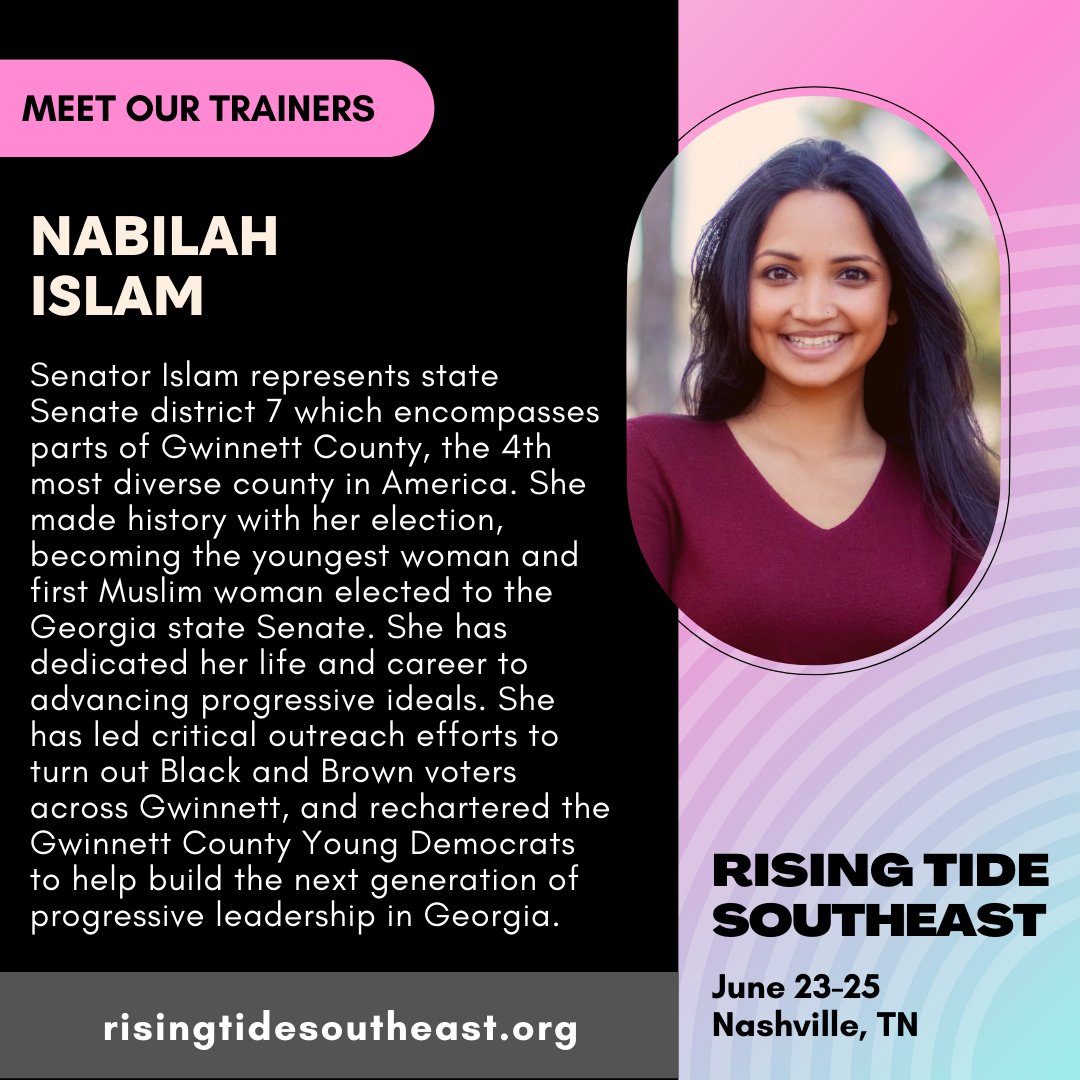 AsianAAF's tweet photo. Introducing the rest of our all-star trainer lineup for Rising Tide Southeast, an immigrant and refugee candidate and campaign staff training! Applications for Rising Tide Southeast close tomorrow! https://t.co/gzkBo2vioe to apply!  #RisingTideSoutheast #WeBuildPower https://t.co/zRp9emXJkf