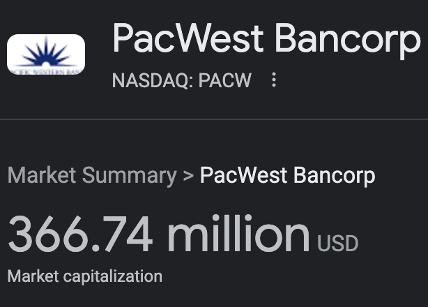 DegenerateNews's tweet photo. BREAKING: $ETH MEMECOIN $PEPE (@pepecoineth) FLIPPED DISTRESSED BANK "PACWEST" IN MARKET CAP https://t.co/Av3MccV8ER