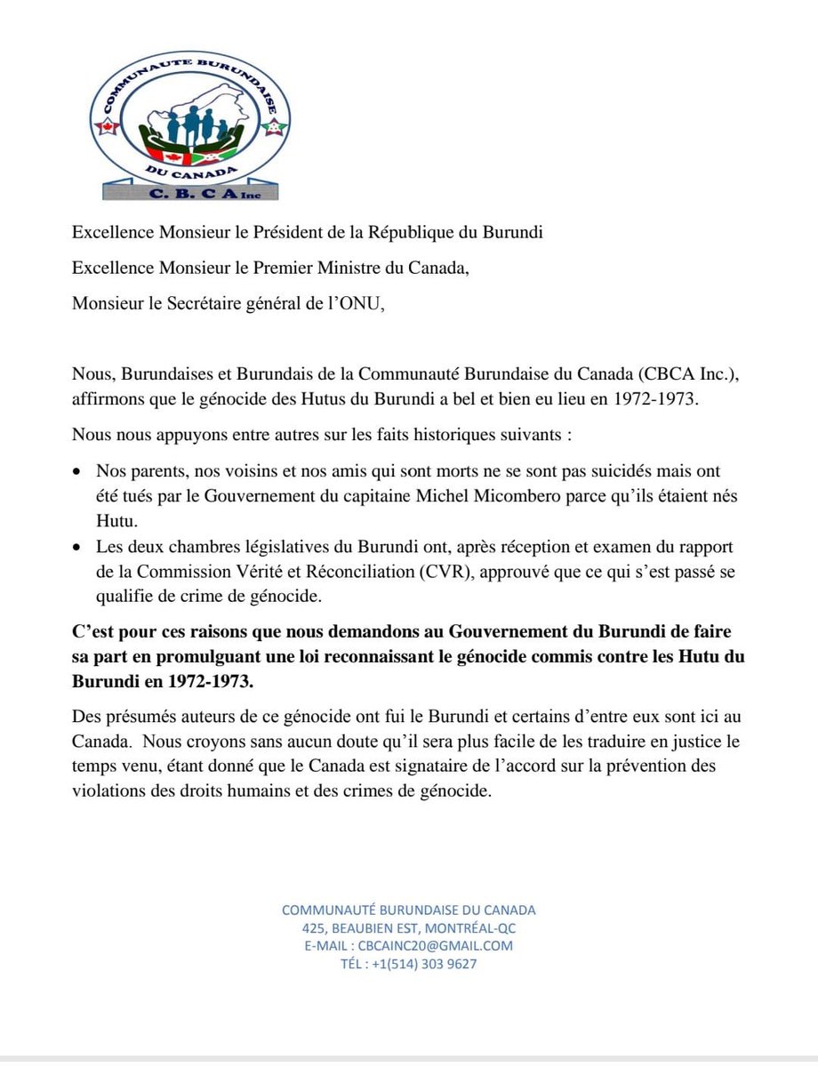 CbcaGo's tweet photo. La Communauté burundaise du Canada (CBCA Inc) commémore le 51e anniversaire du genocide perpétré contre la population hutue du Burundi en 1972-3. https://t.co/Gl7nWabzsK