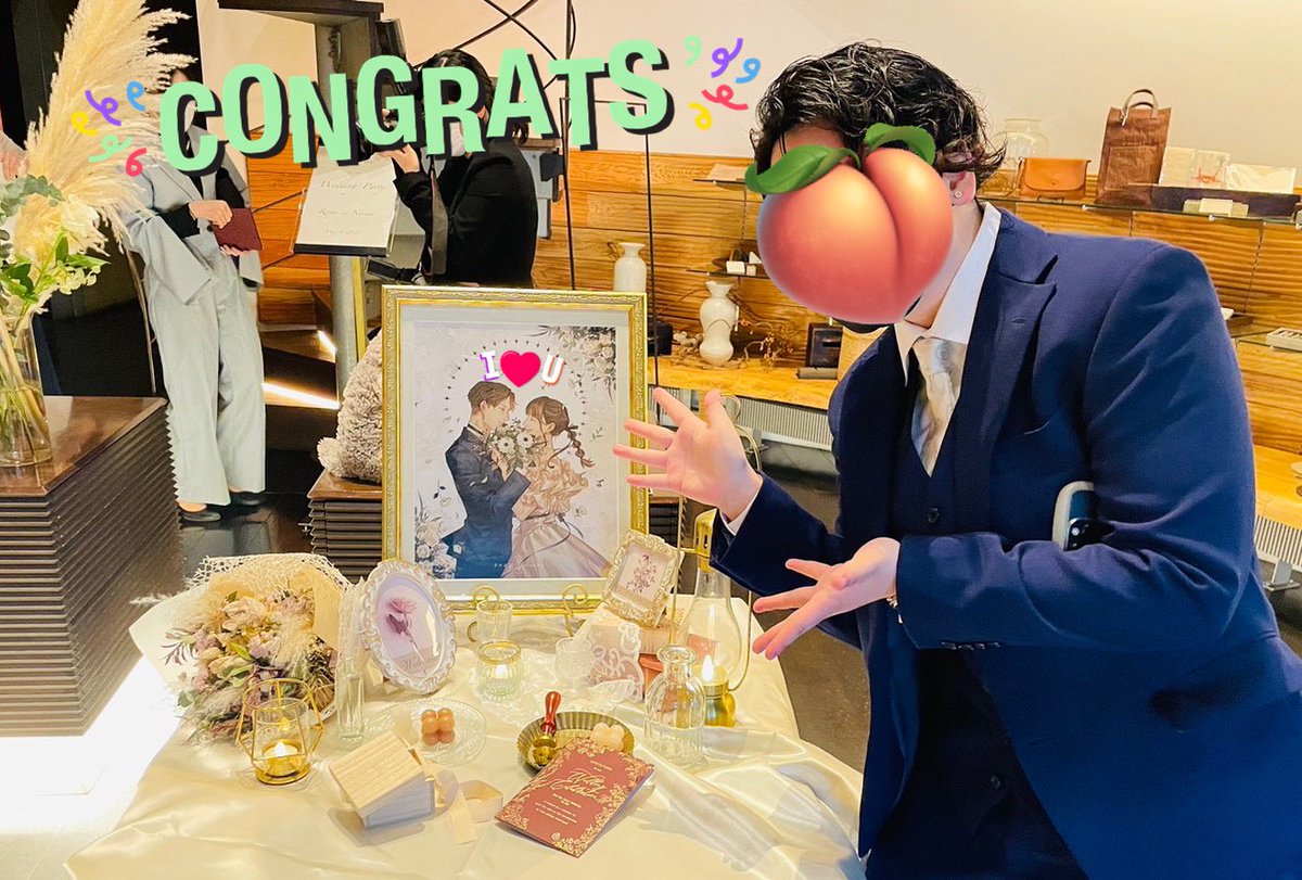 今日は20年来の幼馴染の結婚披露宴でして、有難いことにウェルカムボード描かせてもらいました

笑顔ばっかりの素敵な会だったな

末永くお幸せに 