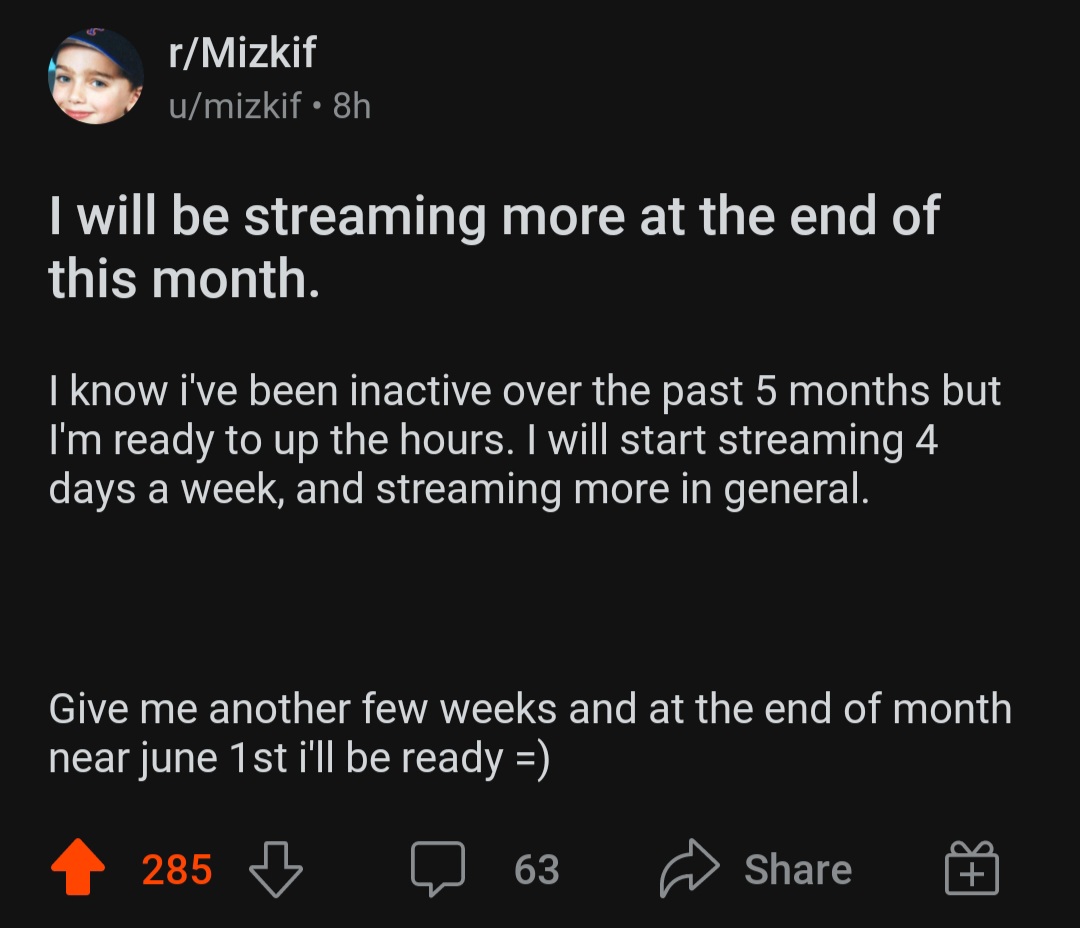 Johflixx's tweet photo. Mizkif Says By the End of The Month, He'll be Streaming More Days a Week 🥹

Do We Believe Him? 🤔
https://t.co/0FkfbKmb3L https://t.co/bDSqgWpfdx