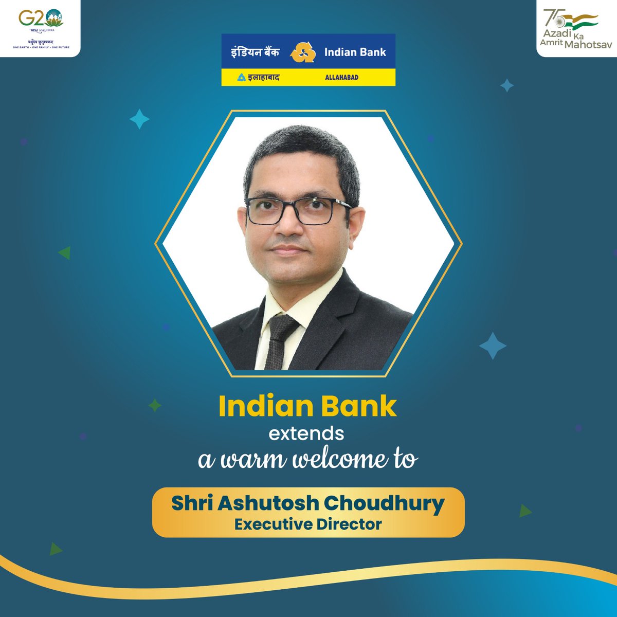 We, at Indian Bank, extend a warm welcome to Shri Ashutosh Choudhury who has assumed charge as Executive Director. We look forward to working together to reach greater heights.

#IndianBank #AmritMahotsav 

<a href="/dfs_india/">DFS</a>