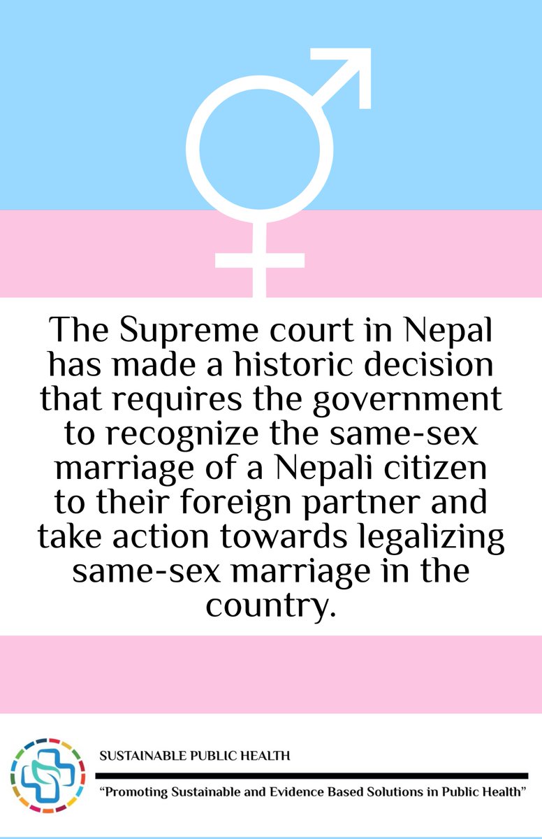 Sustainable_PH's tweet photo. A groundbreaking verdict by the Supreme Court of Nepal mandates authorities to acknowledge the marriage of a Nepali citizen to their foreign gay partner. The court also directs government to take steps towards legalizing same-sex marriage.

#lgbtrights #humanrights #publichealth https://t.co/Sio1POajx9