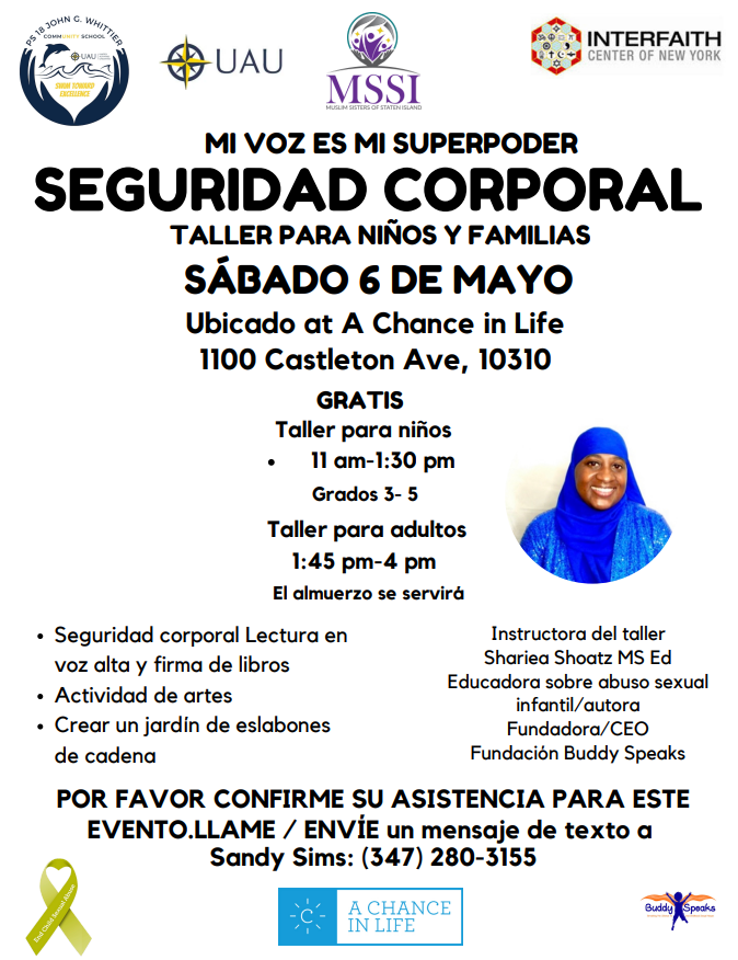 Join Us! 
<a href="/ICNY/">Interfaith Center NY</a>, <a href="/PS18si/">P.S. 18, District 31 NYC</a> &amp; <a href="/MuslimSistersSi/">Muslim Sisters of Staten Island</a>. 
What are the Body Rules Kids/People Need to Know?

Come to the Body Safety training and find out more! 

#people #safety #training #bodysafety #community