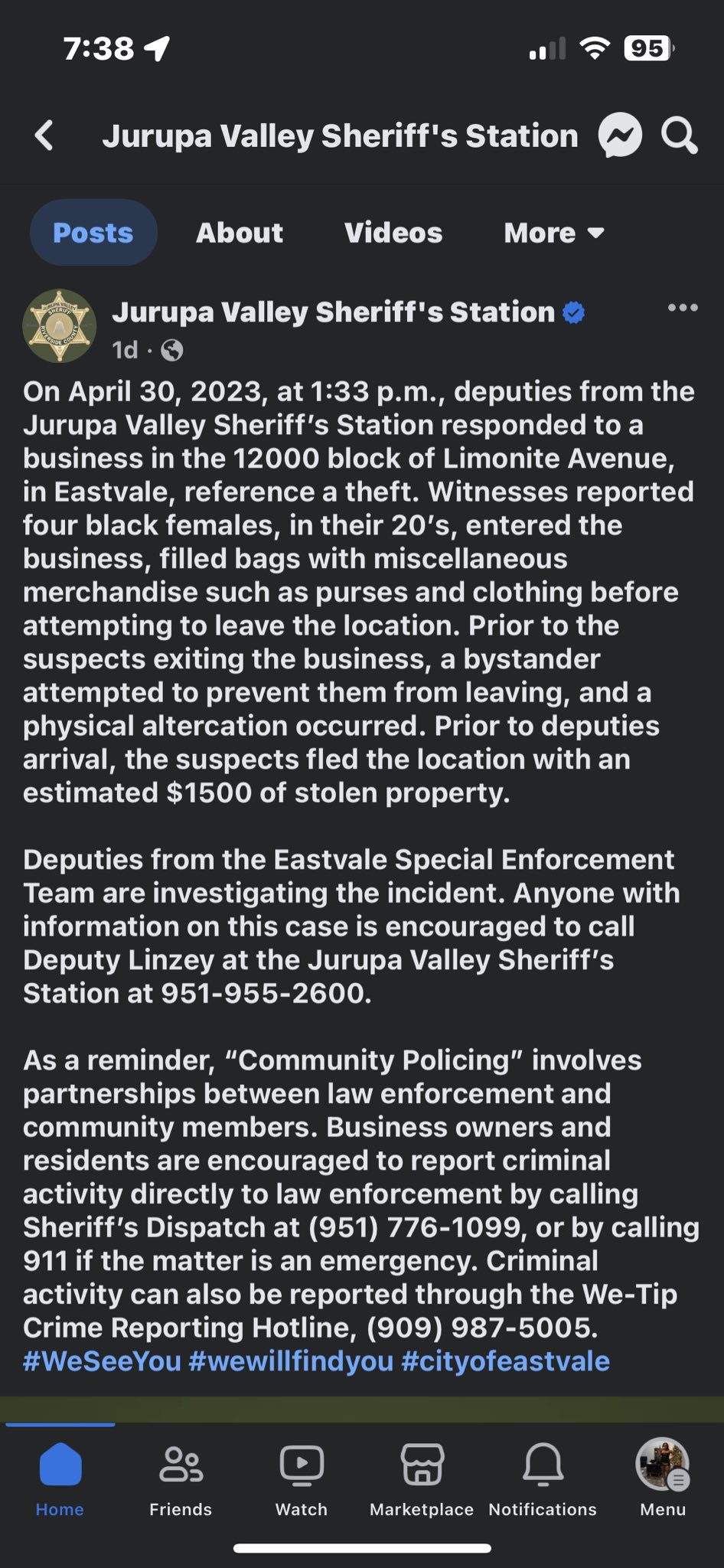 2 pic. @CandiceBenbow He shouldn’t have put his hands on them but unfortunately, they actually were stealing. That post that’s going around about them not stealing is fake. I took these screenshots myself from the actual sheriff depts fb page. https://t.co/S3lhfFkBmu