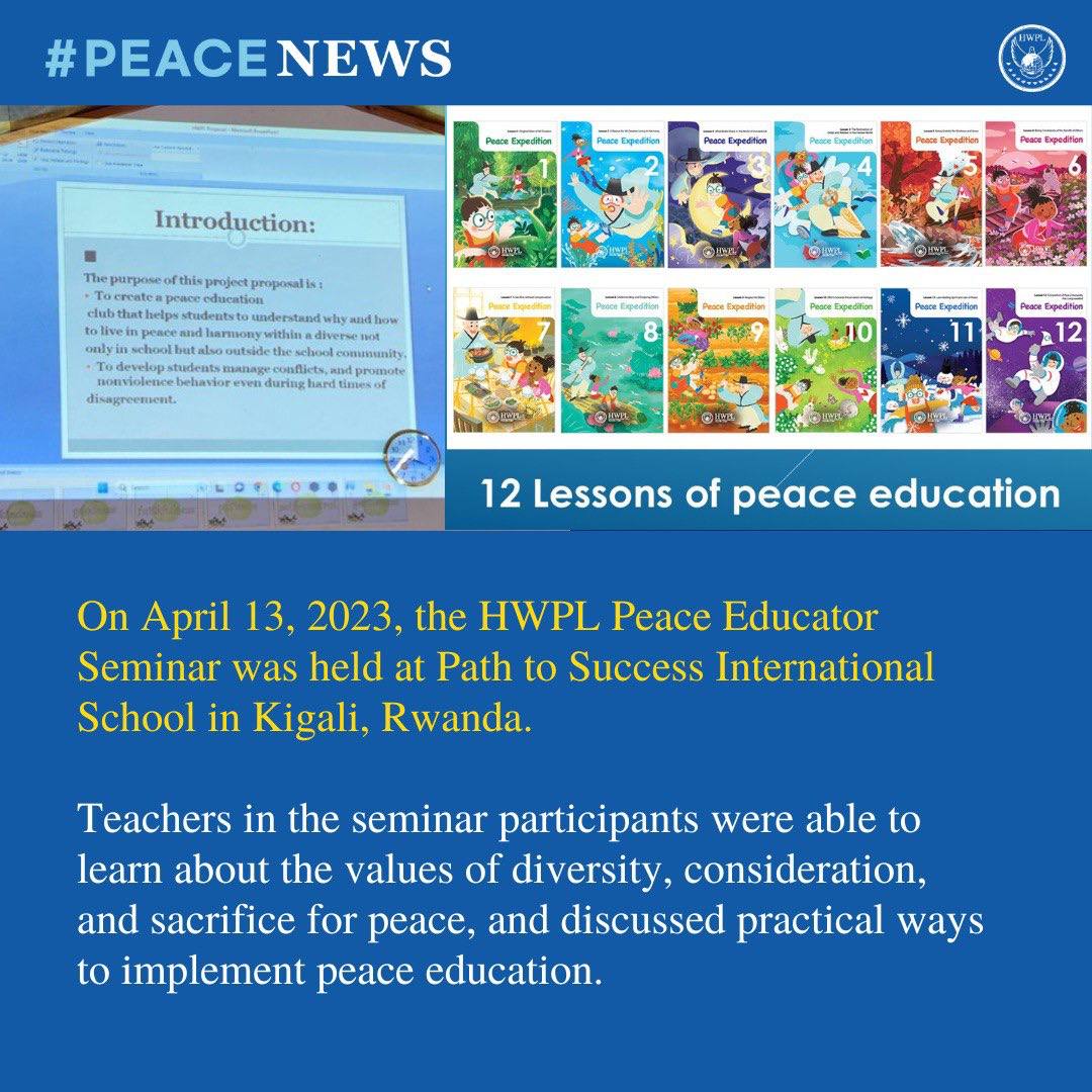 HWPL_PR_SE's tweet photo. A HWPL Peace Educator Seminar was held at Path to Success International School in Kigali, Rwanda to discuss practical ways for implementing HWPL Peace Education.
#HWPL #WeAreOne 
#PeaceEducation #PeaceEducator #PeaceEducatorSeminar
#Rwanda #Kigali #LegislatePeace #TeachingGoesOn https://t.co/m30T2xyWwe