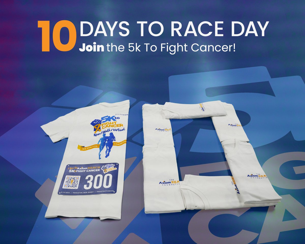 With only 10 days until our Axiom REACH 5K to Fight Cancer, the excitement is building!

Join us now and make a difference. Together, we run for cancer patients!

Sign up here:
lnkd.in/ekFzvAvk

#5k #5krun #5kfunrun #princeton #Cancer #running #funrun