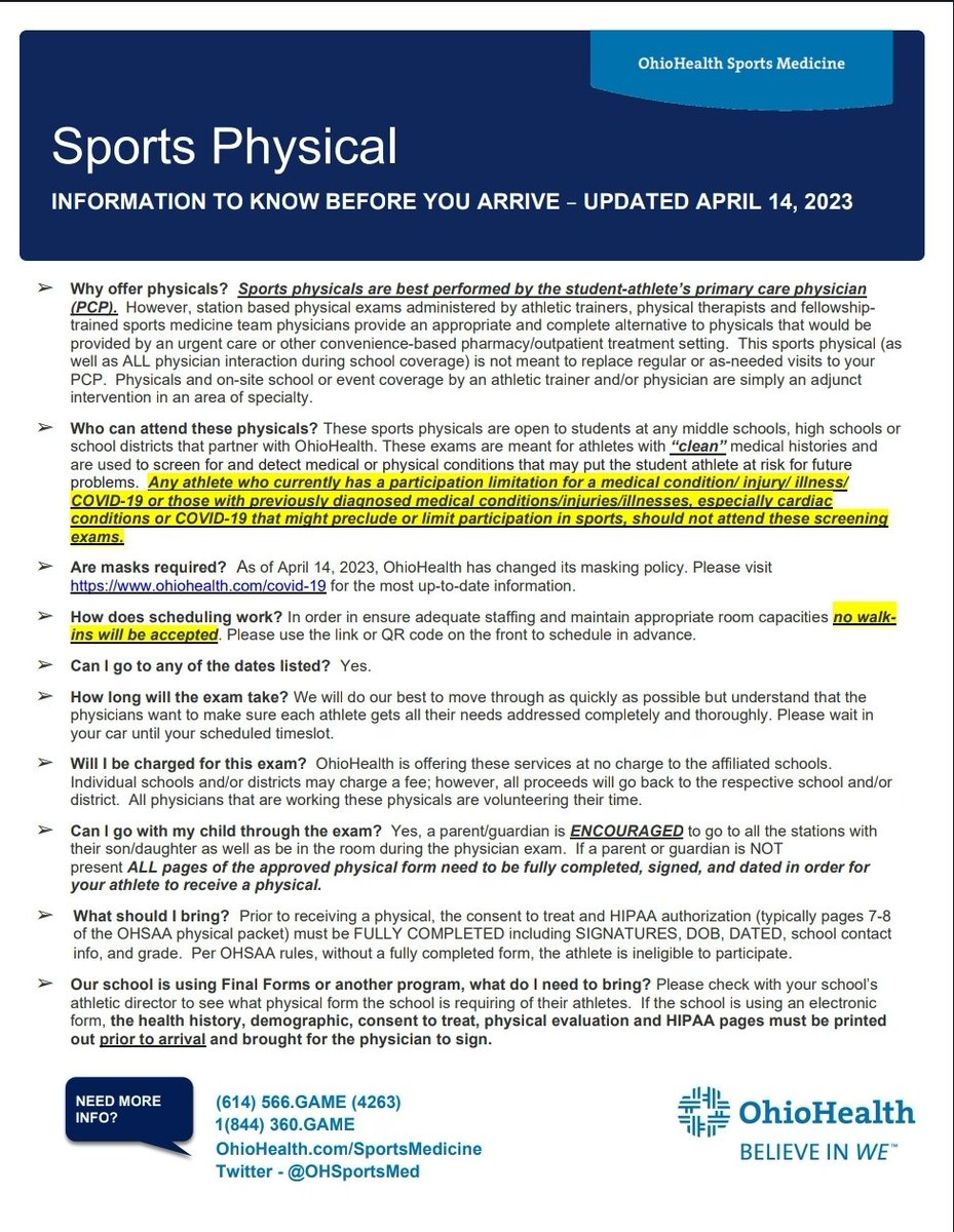 OhioHealth Sports Physical dates are now available.  Register today to secure your spot.