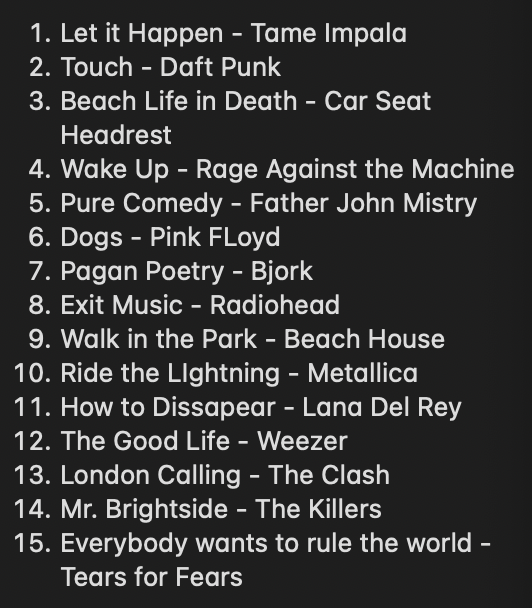 gapingthrowrer's tweet image. Top 15 favourite songs of all time (or currently). Ayo this is pretty hard. I have decided not to include gy!be and long season since I think it's cheating.