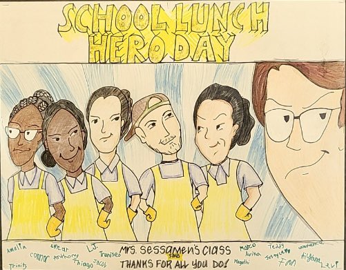 Our very own School Lunch Heroes <a href="/TraceElem/">Trace Crossings Elem</a> <a href="/HooverSchools/">Hoover City Schools</a> have their caricatures drawn by Mrs Sessamen, 2nd Grade Teacher!#SchoolLunchHeroDay #SLHD23 #SchoolMeals <a href="/SchoolLunch/">SchoolLunch</a> @StudioJJK