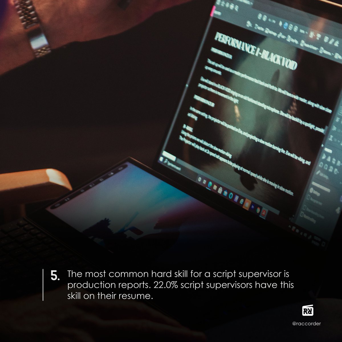 Raccorder's tweet photo. Some more facts for the list we started last week about the profile of the #scriptsupervisor . We've discovered interesting things thanks to our followers🥰 So, there's anything else that you'd like to add?😉
#scriptsupervisors #script #continuista #racord #raccorder #production https://t.co/QFnVhsvGeF
